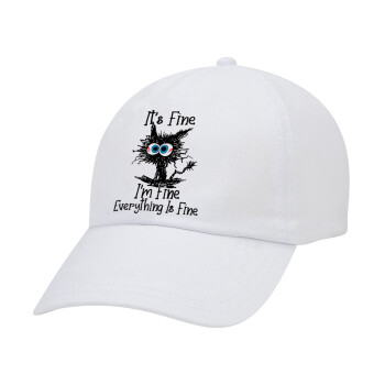 Cat, It's Fine I'm Fine Everything Is Fine, Καπέλο Ενηλίκων Baseball Λευκό 5-φύλλο (POLYESTER, ΕΝΗΛΙΚΩΝ, UNISEX, ONE SIZE)