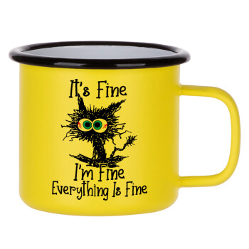 Cat, It's Fine I'm Fine Everything Is Fine, Metallic enamel MATT Yellow cup 360ml