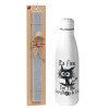 Easter Set, metallic stainless thermos bottle (500ml) & scented flat Easter candle (30cm) (GRAY)