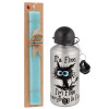 Easter Set, metallic silver aluminum water bottle (500ml) & scented flat Easter candle (30cm) (TURQUOISE)