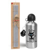 Easter Set, metallic silver aluminum water bottle (500ml) & aromatic flat Easter candle (30cm) (GRAY)