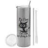 Tumbler stainless steel Silver 600ml, with metal straw & cleaning brush