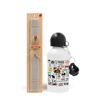 Friends, Easter Set, metallic aluminum water bottle (500ml) & aromatic flat Easter candle (30cm) (GRAY)