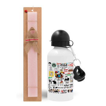 Friends, Easter Set, metallic aluminum bottle (500ml) & aromatic flat Easter candle (30cm) (PINK)