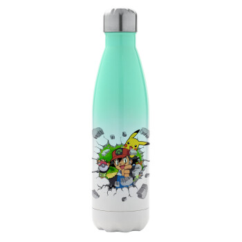 Pokemon brick, Metal mug thermos Green/White (Stainless steel), double wall, 500ml