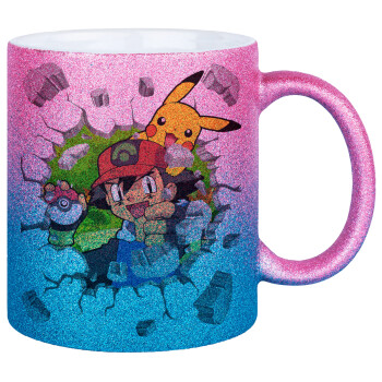 Pokemon brick, Κούπα Χρυσή/Μπλε Glitter, κεραμική, 330ml