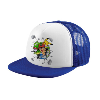 Pokemon brick, Adult Soft Trucker Hat with Blue/White Mesh (POLYESTER, ADULT, UNISEX, ONE SIZE)