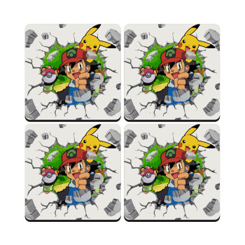 Pokemon brick, ΣΕΤ 4 Σουβέρ ξύλινα τετράγωνα (9cm)