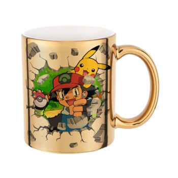 Pokemon brick, Mug ceramic, gold mirror, 330ml