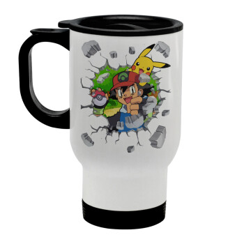 Pokemon brick, Stainless steel travel mug with lid, double wall white 450ml