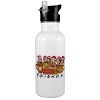 White water bottle with straw, stainless steel 600ml