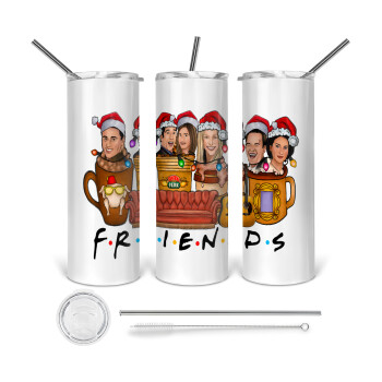FRIENDS xmas, 360 Eco friendly stainless steel tumbler 600ml, with metal straw & cleaning brush