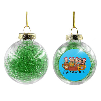 FRIENDS xmas, Transparent Christmas tree ball ornament with green filling 8cm