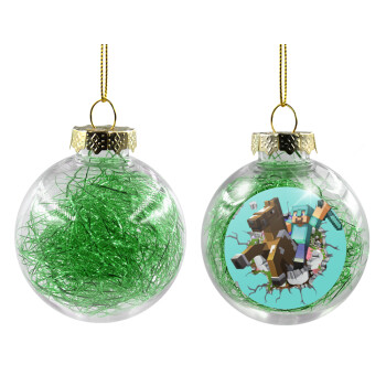 Minecraft brick, Transparent Christmas tree ball ornament with green filling 8cm