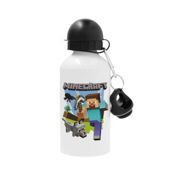 Minecraft Alex and friends, Metal water bottle, White, aluminum 500ml