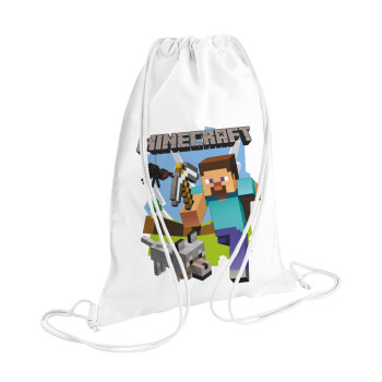 Minecraft Alex and friends, Τσάντα πλάτης πουγκί GYMBAG λευκή (28x40cm)