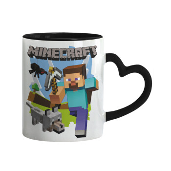 Minecraft Alex and friends, Mug heart black handle, ceramic, 330ml