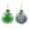 Transparent Christmas tree ball ornament with green filling 8cm