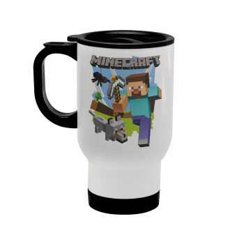 Minecraft Alex and friends, Stainless steel travel mug with lid, double wall white 450ml