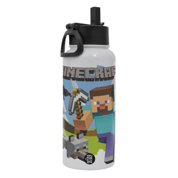 Minecraft Alex, Metal mug thermo White with Straw and Spout Lid (Stainless steel), double wall, 950ml