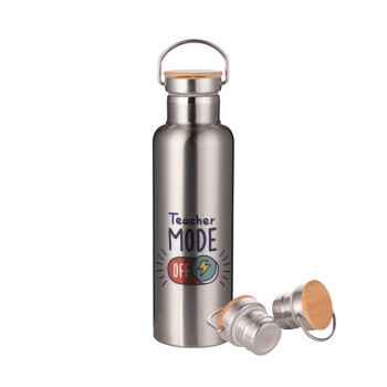 Teacher mode, Stainless steel Silver with wooden lid (bamboo), double wall, 750ml