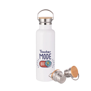 Teacher mode, Stainless steel White with wooden lid (bamboo), double wall, 750ml