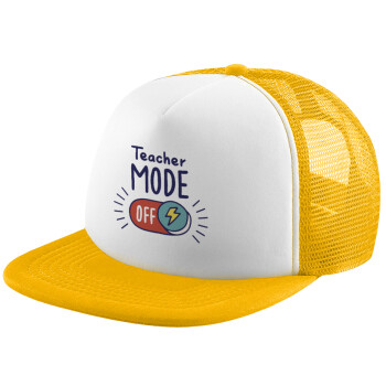 Teacher mode, Adult Soft Trucker Hat with Yellow/White Mesh (POLYESTER, ADULT, UNISEX, ONE SIZE)