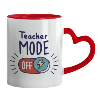 Teacher mode, Mug heart red handle, ceramic, 330ml