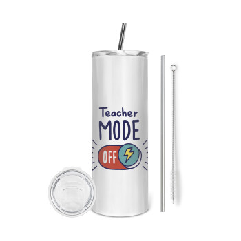 Teacher mode, Tumbler ποτήρι θερμό από ανοξείδωτο ατσάλι 600ml, με μεταλλικό καλαμάκι & βούρτσα καθαρισμού