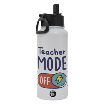 Teacher mode, Metal mug thermo White with Straw and Spout Lid (Stainless steel), double wall, 950ml