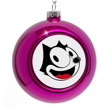 Felix the cat, Purple Christmas tree ornament bauble 8cm