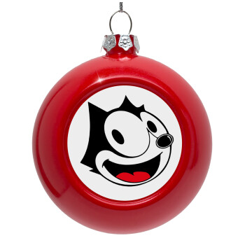 Felix the cat, Red Christmas tree ornament bauble 8cm