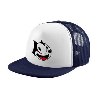 Felix the cat, Adult Soft Trucker Hat with Dark Blue/White Mesh (POLYESTER, ADULT, UNISEX, ONE SIZE)