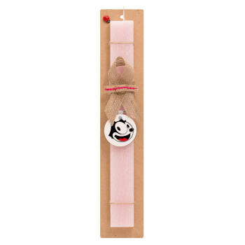 Felix the cat, Easter Set, wooden keychain & scented flat Easter candle (30cm) (PINK)