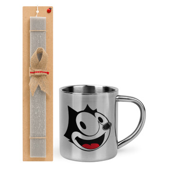 Felix the cat, Easter Set, metallic thermal cup (300ml) & Easter aromatic flat candle (30cm) (GRAY)