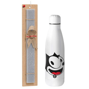 Felix the cat, Πασχαλινό Σετ, μεταλλικό παγούρι Inox (700ml) & πασχαλινή λαμπάδα αρωματική πλακέ (30cm) (ΓΚΡΙ)