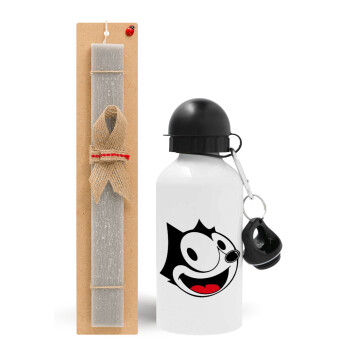 Felix the cat, Easter Set, metallic aluminum water bottle (500ml) & aromatic flat Easter candle (30cm) (GRAY)