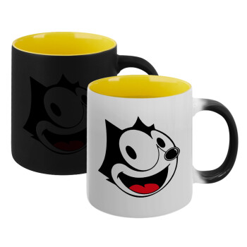 Felix the cat, Κούπα Μαγική εσωτερικό κίτρινη, κεραμική 330ml που αλλάζει χρώμα με το ζεστό ρόφημα (1 τεμάχιο)