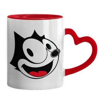 Felix the cat, Mug heart red handle, ceramic, 330ml