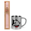 Easter Set, metallic thermal cup (300ml) & aromatic flat Easter candle (30cm) (PINK)