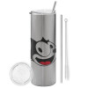 Eco friendly stainless steel Silver tumbler 600ml, with metal straw & cleaning brush