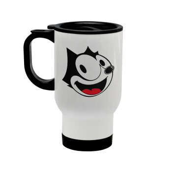 Felix the cat, Stainless steel travel mug with lid, double wall white 450ml