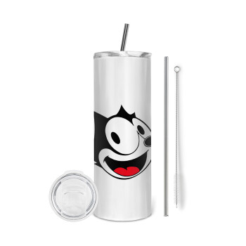Felix the cat, Eco friendly stainless steel tumbler 600ml, with metal straw & cleaning brush