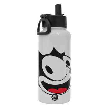 Felix the cat, Metal mug thermo White with Straw and Spout Lid (Stainless steel), double wall, 950ml