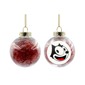 Felix the cat, Transparent Christmas tree ball ornament with red filling 8cm