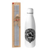 Easter Set, metallic stainless thermos bottle (500ml) & scented flat Easter candle (30cm) (GRAY)