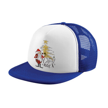 Santa Claus gold, Child's Soft Trucker Hat with Blue/White Mesh (POLYESTER, CHILD, ONE SIZE)