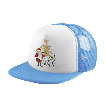 Santa Claus gold, Καπέλο παιδικό Soft Trucker με Δίχτυ ΓΑΛΑΖΙΟ/ΛΕΥΚΟ (POLYESTER, ΠΑΙΔΙΚΟ, ONE SIZE)