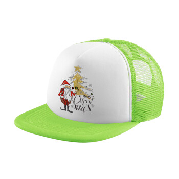 Santa Claus gold, Child's Soft Trucker Hat with Green/White Mesh (POLYESTER, CHILDREN'S, ONE SIZE)