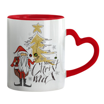 Santa Claus gold, Mug heart red handle, ceramic, 330ml